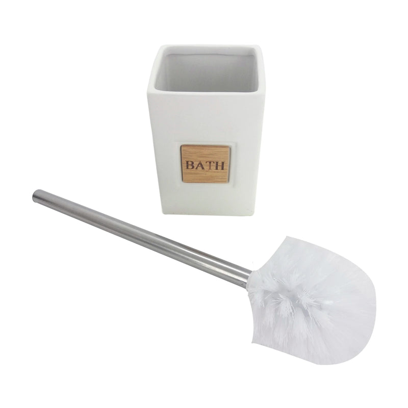 KIT ESCOVA SANITÁRIA COM DETALHE DE BAMBU BATH WHITE